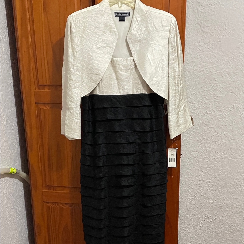 Jessica Howard Black and White Layered Dress with Jacket sz 10 new